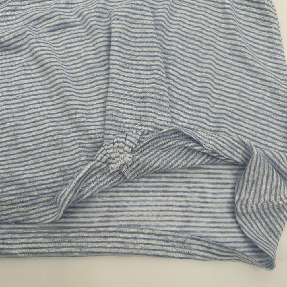 Tahari Blue White 100% Linen Striped Knot Twist Front Tee Size Medium - Picture 9 of 10